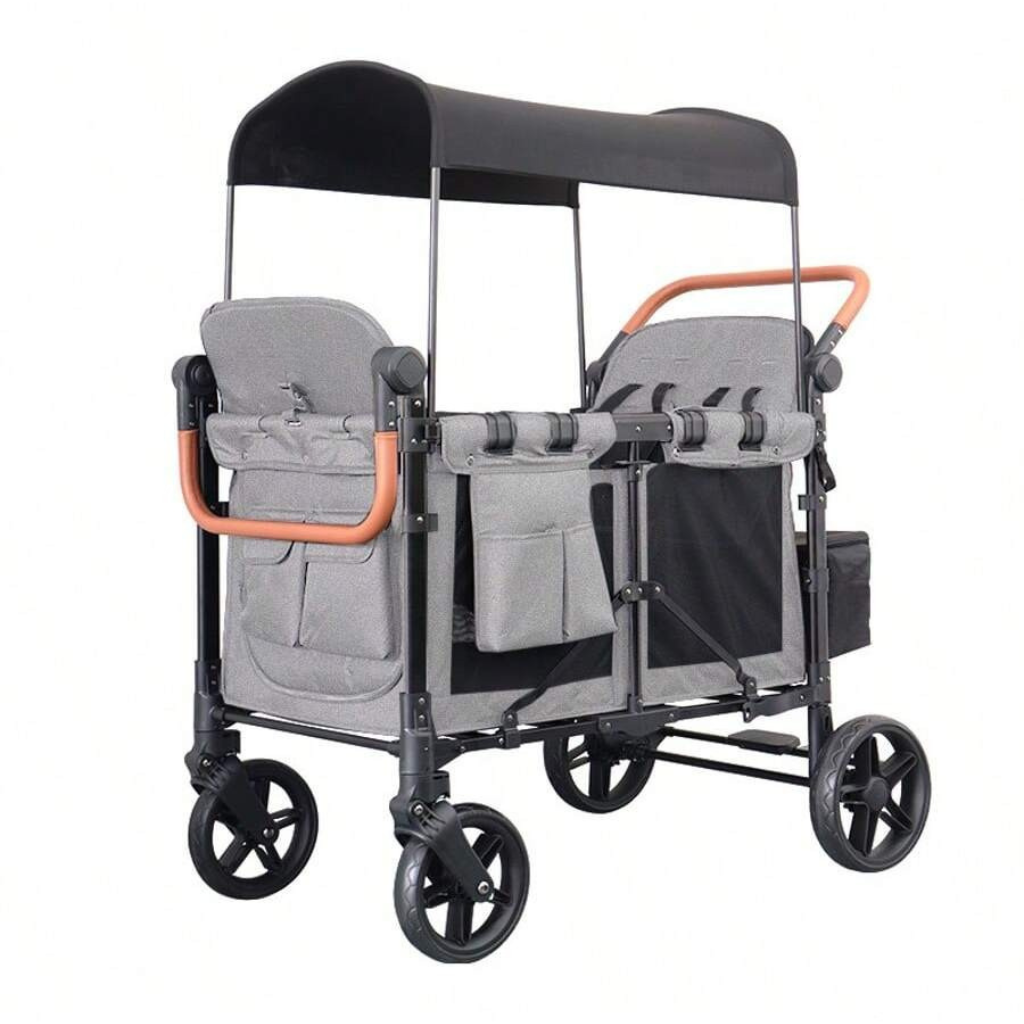 Dual Carriage Folding Wagon Stroller With Adjustable Handle