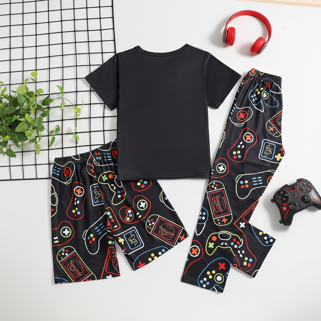 Boys Game Console Print Short Sleeve Pajama Set