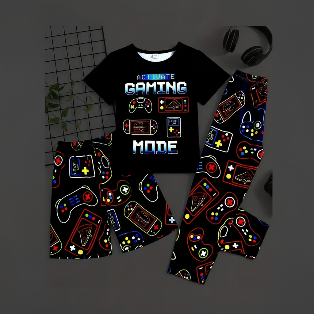 Boys Game Console Print Short Sleeve Pajama Set