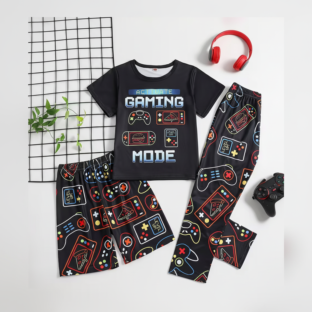 Boys Game Console Print Short Sleeve Pajama Set