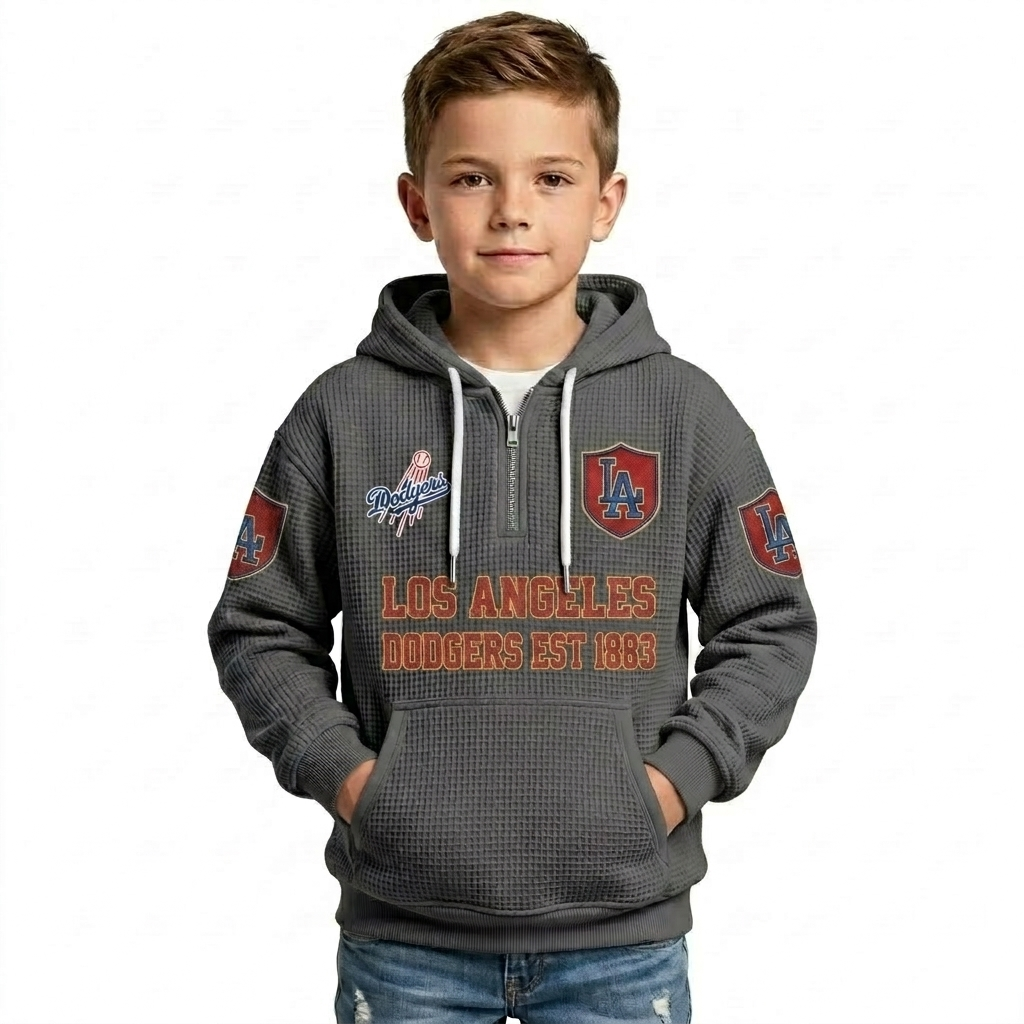 Los Angeles Dodgers EST 1883 Kids Baseball Fan Themed Waffle Quarter Zip Hoodie
