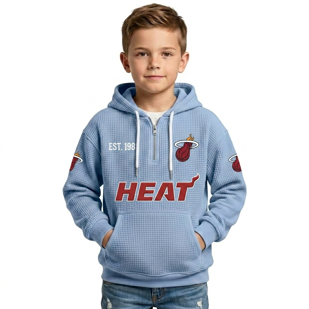 Miami Heat EST 1988 Kids Baseball Fan Printed Waffle Quarter Zip Hoodie