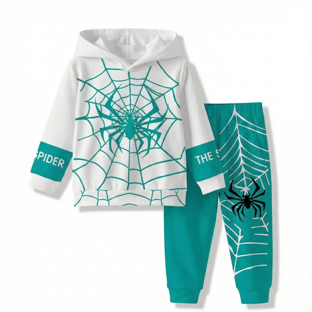 Baby Boy Spider Print Outfit Set For Outdoor Activities