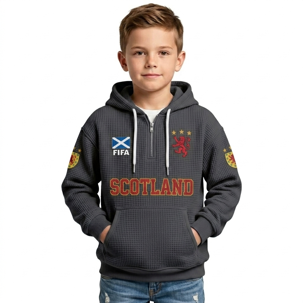 FIFA 2026 Scotland Printed Waffle Quarter Zip Kids Football Fan Hoodie