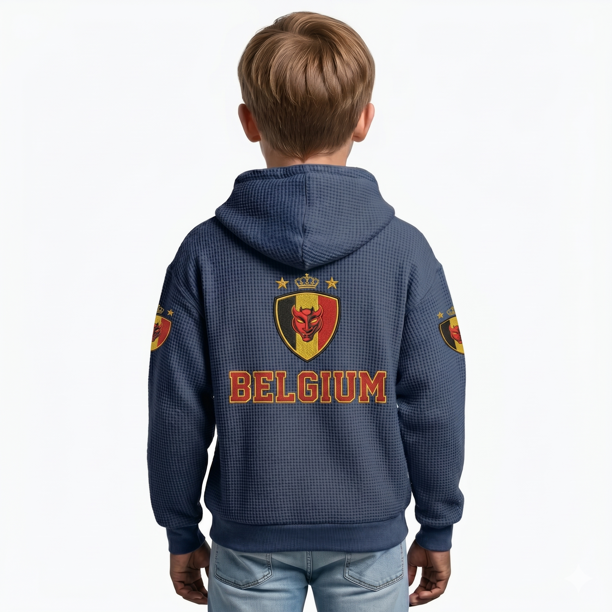 FIFA 2026 Belgium Printed Waffle Quarter Zip Kids Football Fan Hoodie