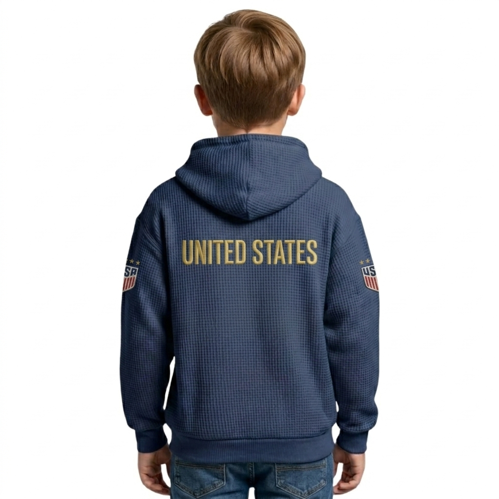 FIFA 2026 United States Printed Waffle Quarter Zip Kids Football Fan Hoodie
