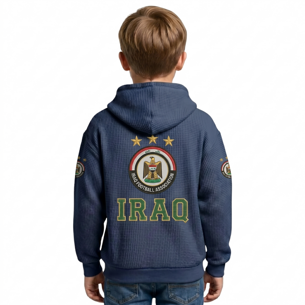 FIFA 2026 Iraq Printed Waffle Quarter Zip Kids Football Fan Hoodie