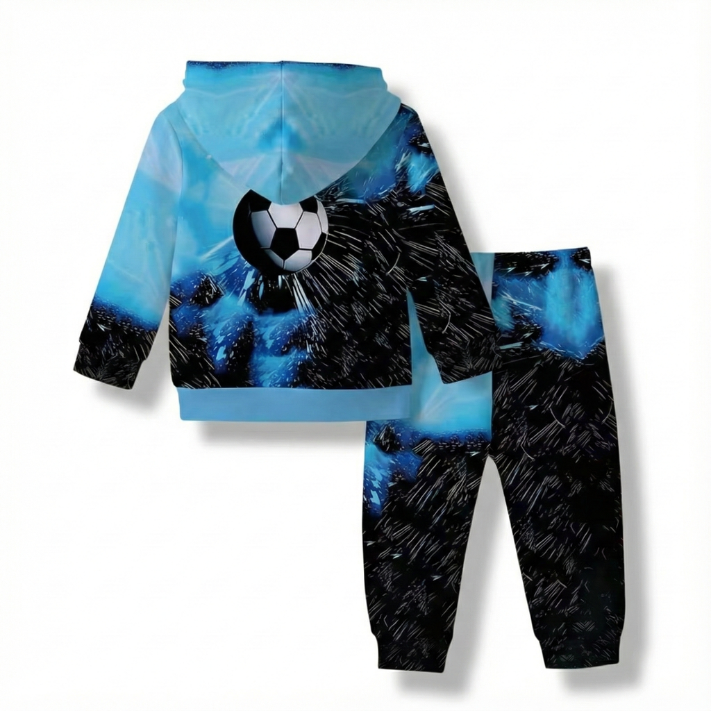 Baby Football Graphic Hooded Sweatshirt Set For Daily Wear