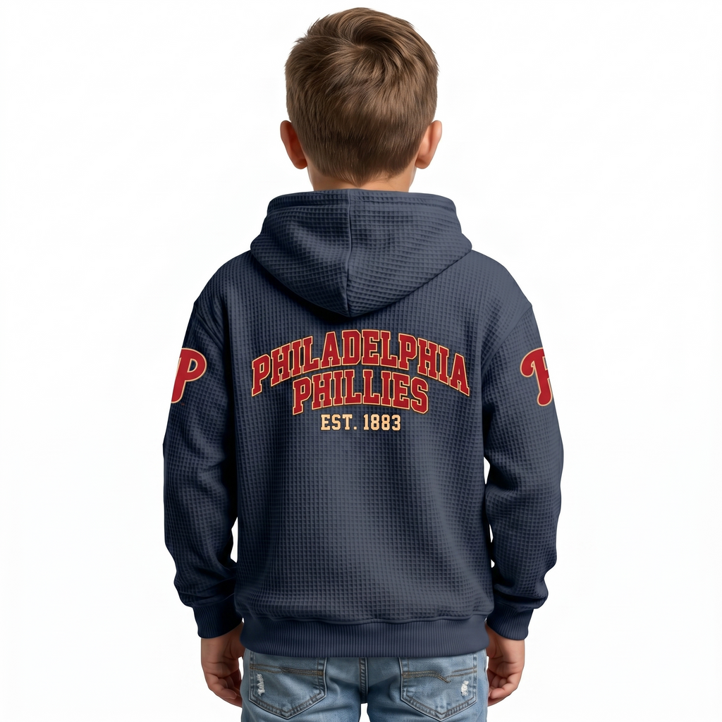 Philadelphia Phillies Kids Baseball Fan Printed Waffle Quarter Zip Hoodie EST 1883