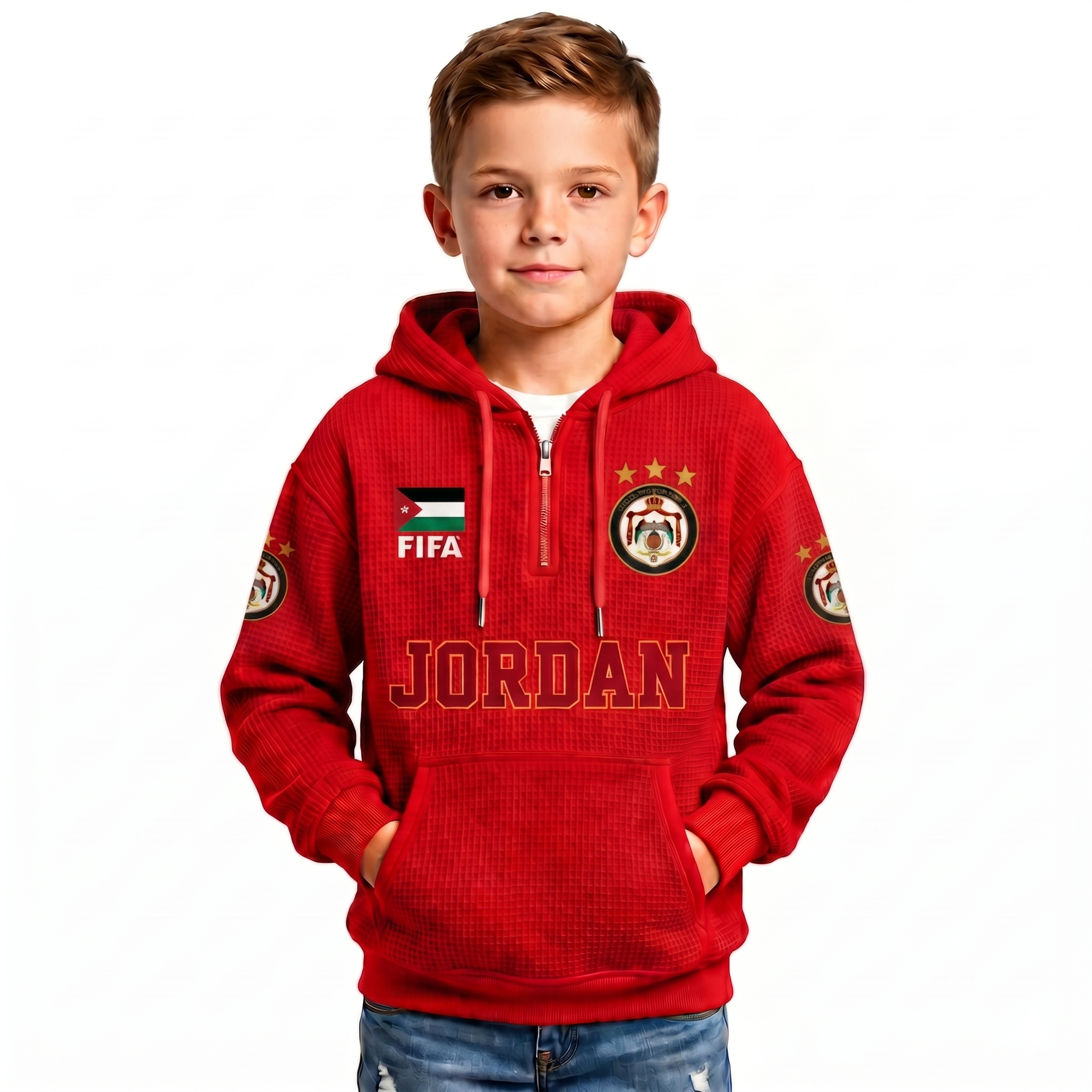 FIFA 2026 Jordan Printed Waffle Quarter Zip Kids Football Fan Hoodie