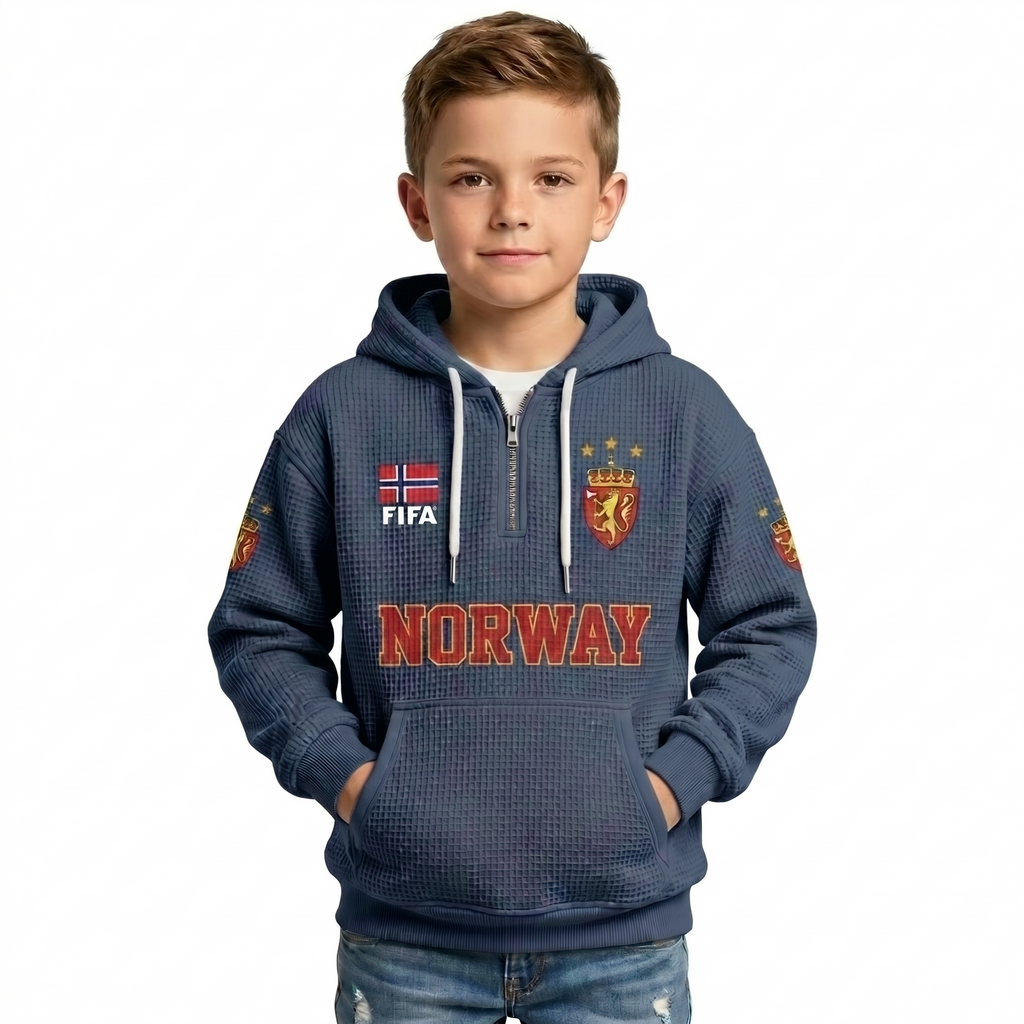 FIFA 2026 Norway Printed Waffle Quarter Zip Kids Football Fan Hoodie