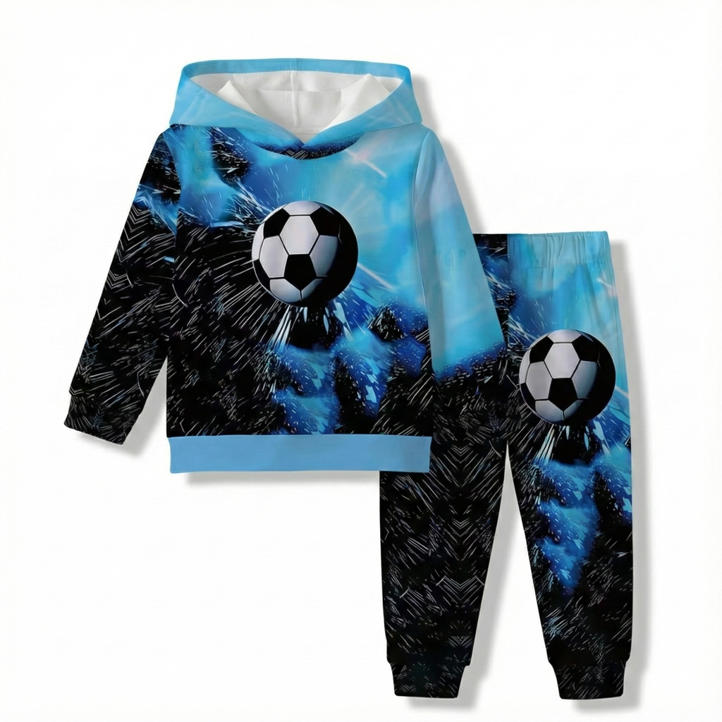 Baby Football Graphic Hooded Sweatshirt Set For Daily Wear