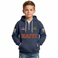 FIFA 2026 Haiti Printed Waffle Quarter Zip Kids Football Fan Hoodie