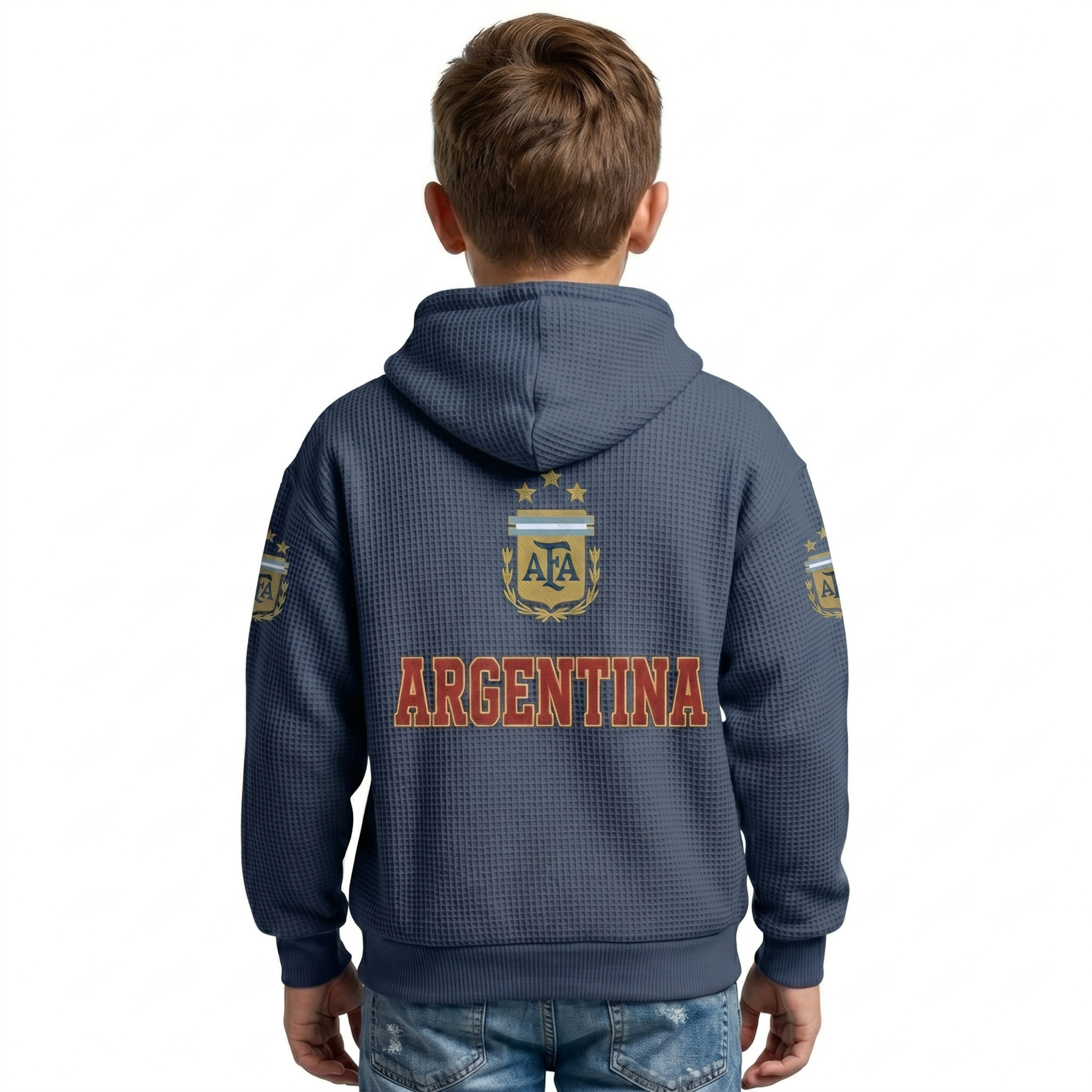 FIFA 2026 Argentina Printed Waffle Quarter Zip Kids Football Fan Hoodie