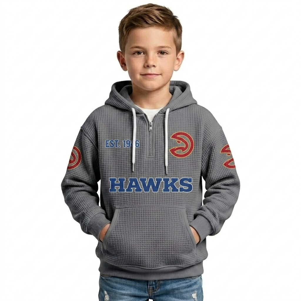 Atlanta Hawks EST 1946 Kids Baseball Fan Printed Waffle Quarter Zip Hoodie