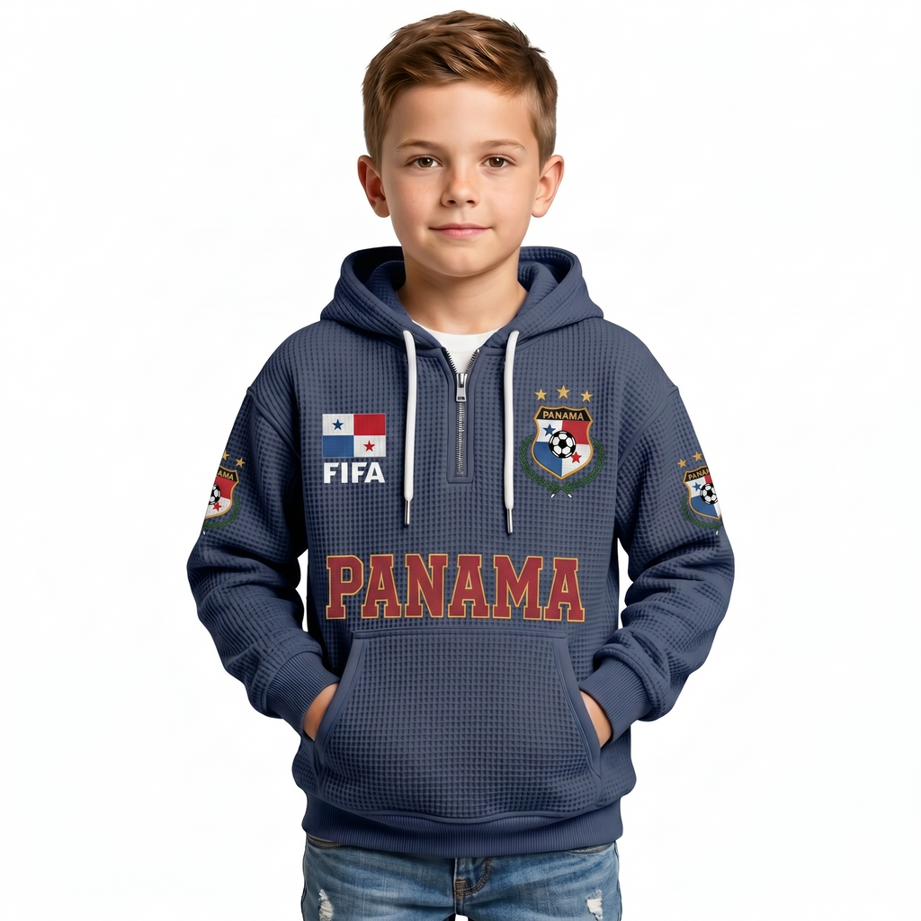 FIFA 2026 Panama Printed Waffle Quarter Zip Kids Football Fan Hoodie