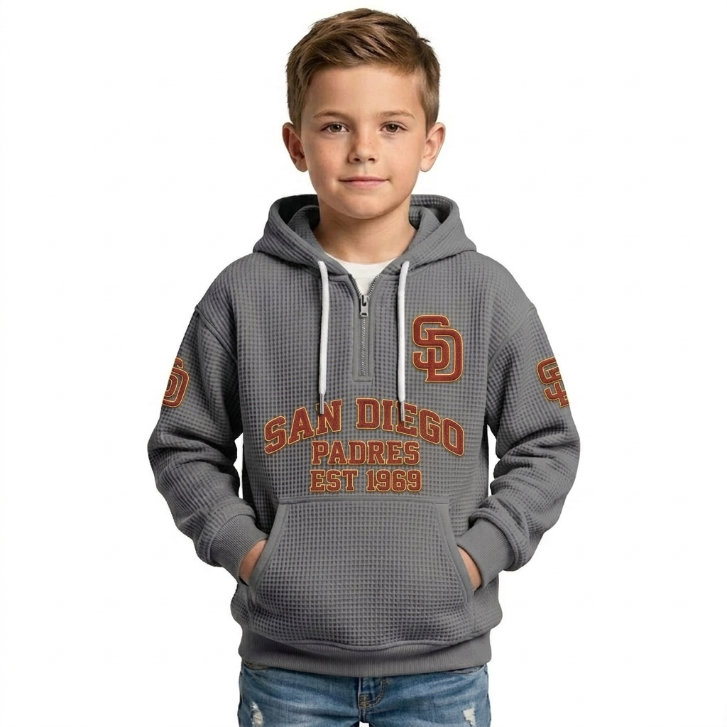 San Diego Padres EST 1969 Kids Baseball Fan Printed Waffle Quarter Zip Hoodie
