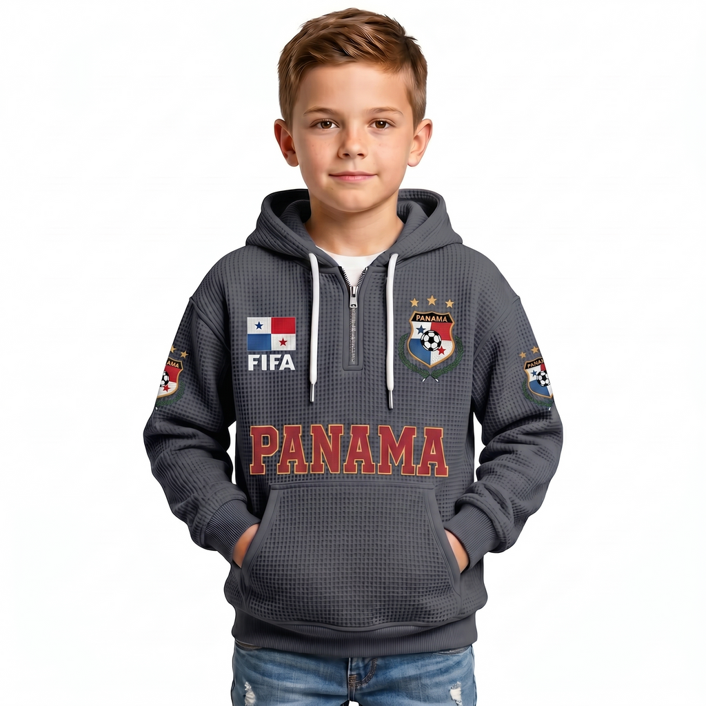FIFA 2026 Panama Printed Waffle Quarter Zip Kids Football Fan Hoodie