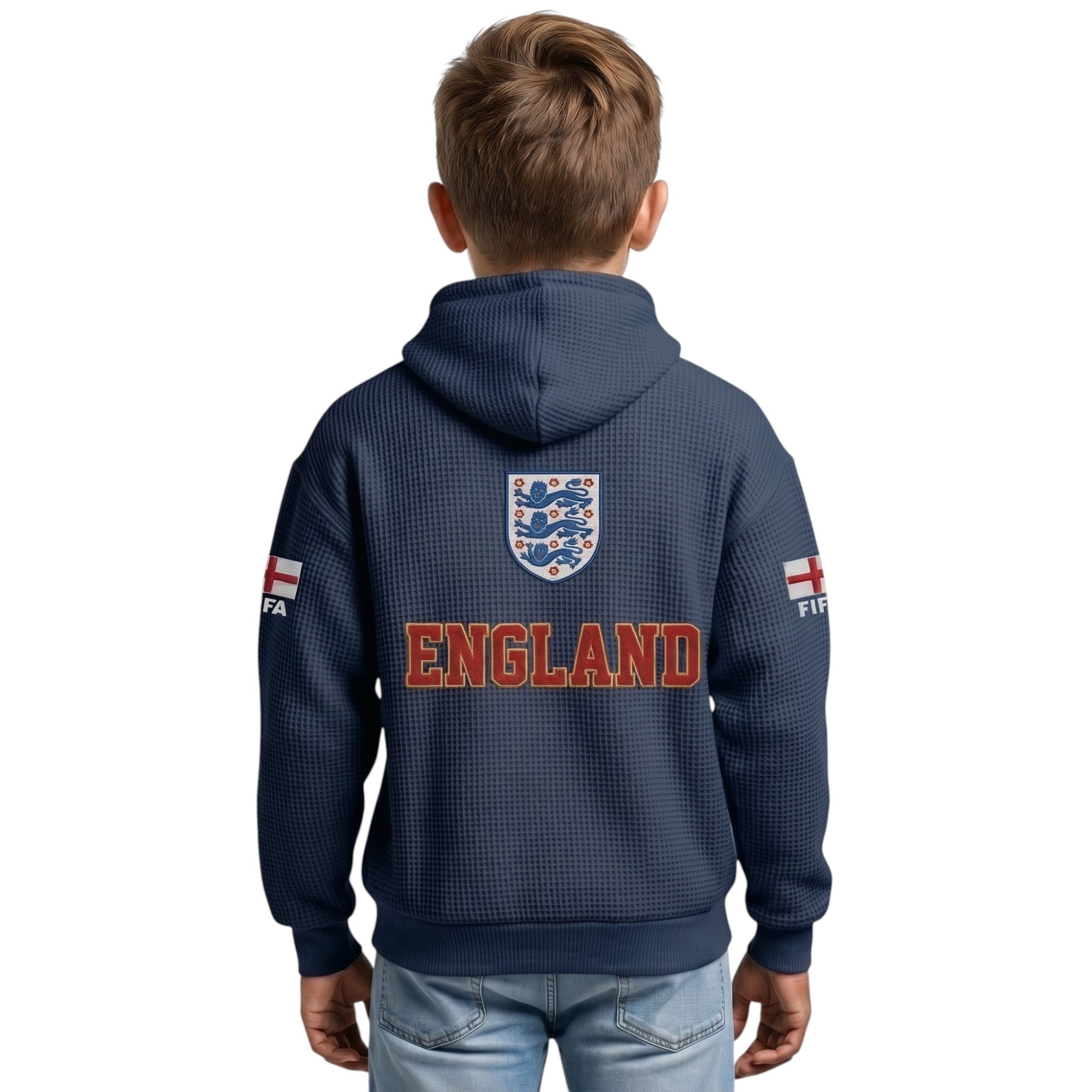 FIFA 2026 England Printed Waffle Quarter Zip Kids Football Fan Hoodie
