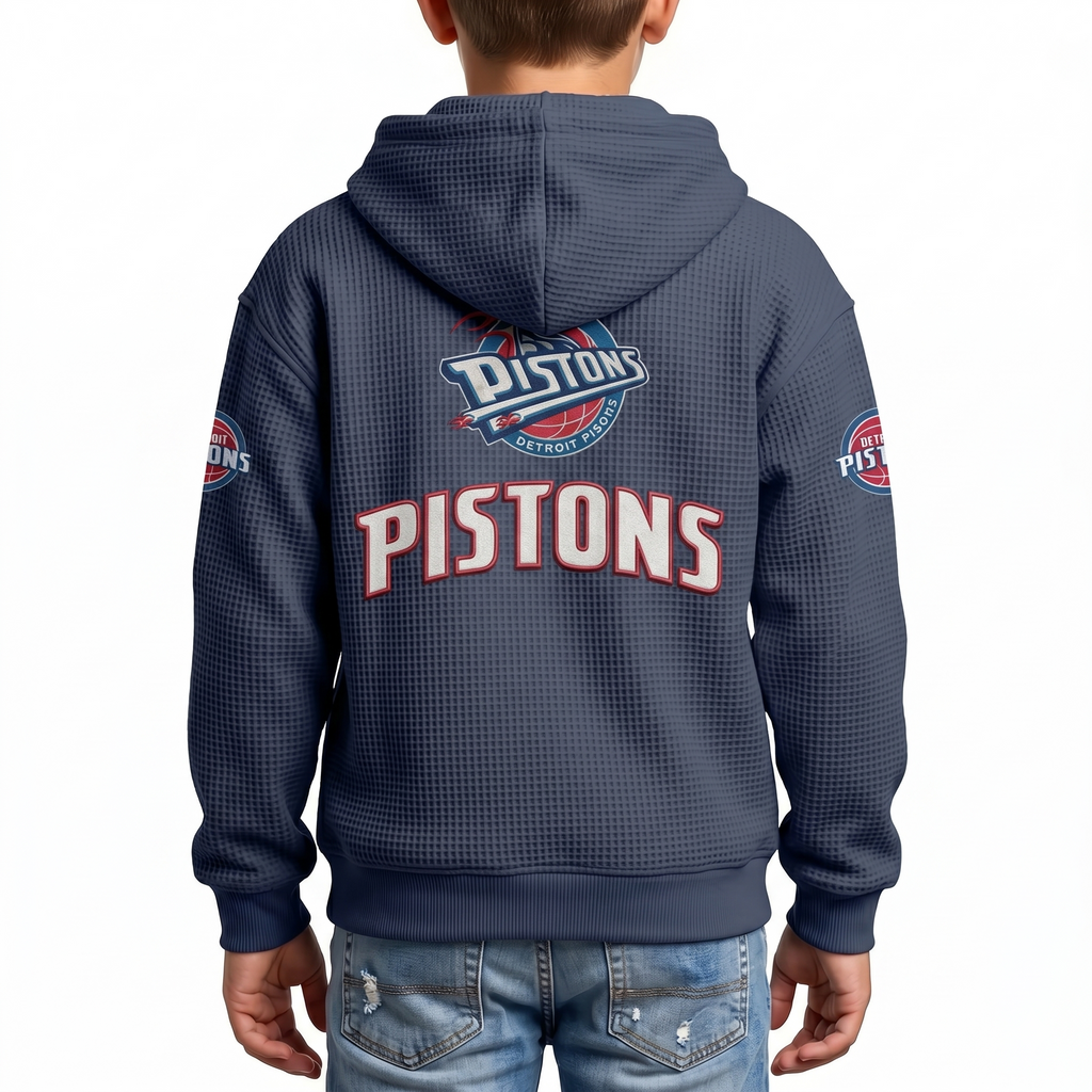 Detroit Pistons EST 1957 Kids Baseball Fan Printed Waffle Quarter Zip Hoodie