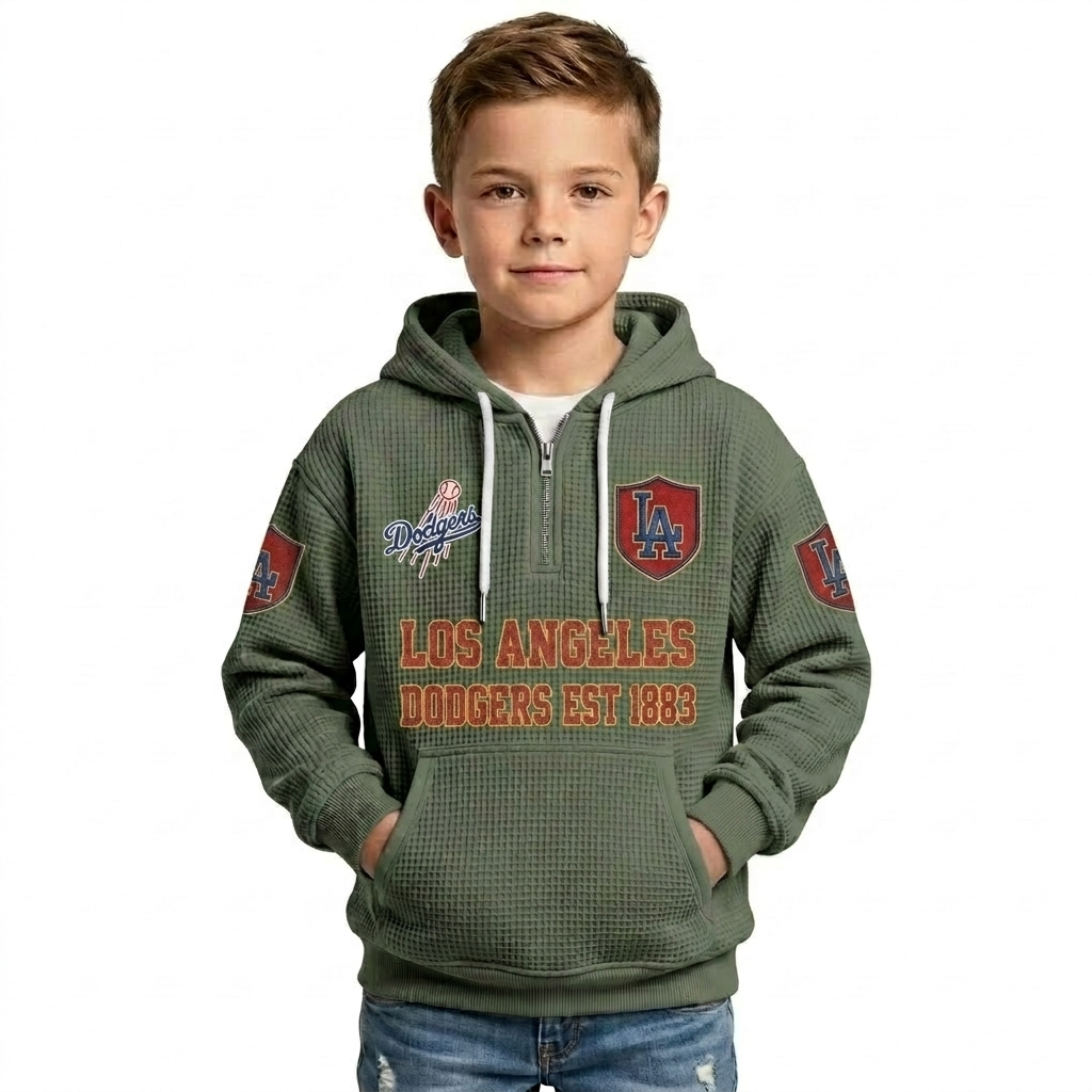 Los Angeles Dodgers EST 1883 Kids Baseball Fan Themed Waffle Quarter Zip Hoodie