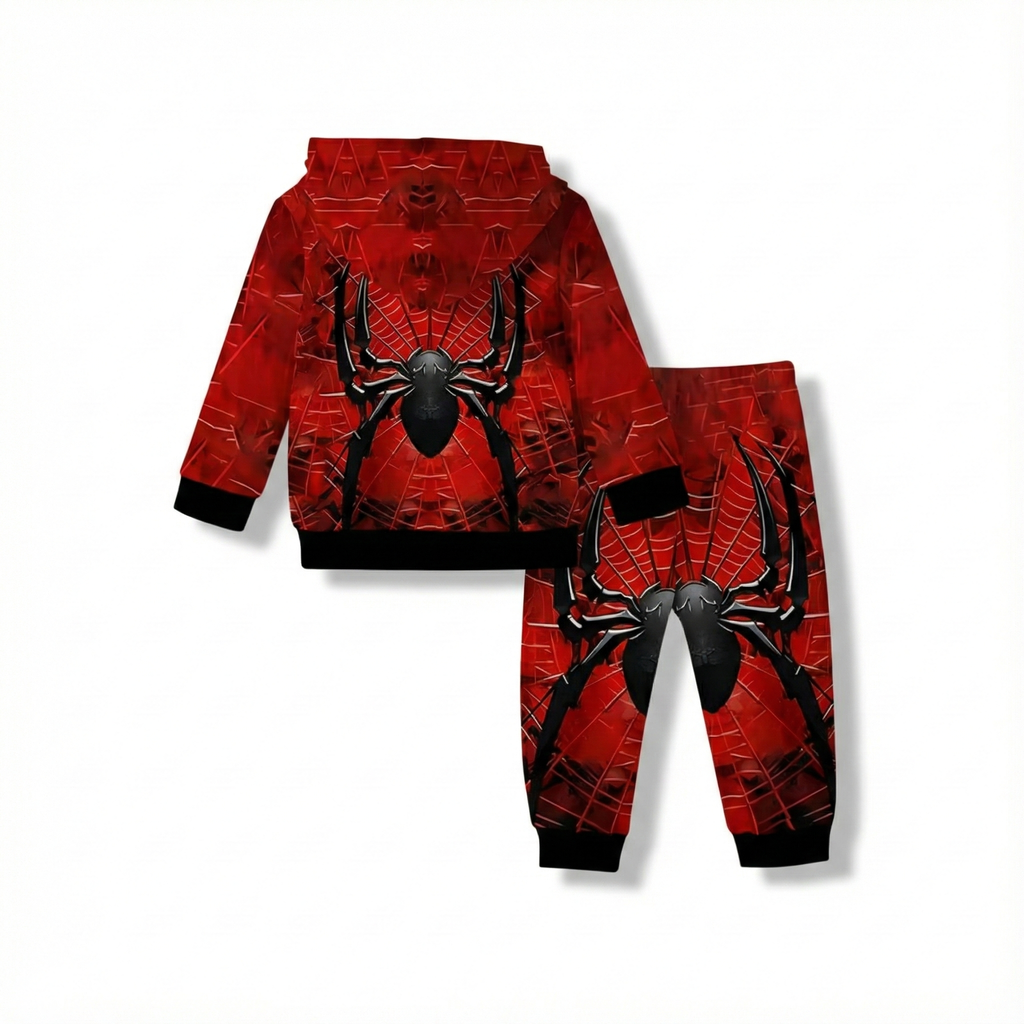 Boys Spider Print Hooded Sweatshirt And Pant Set