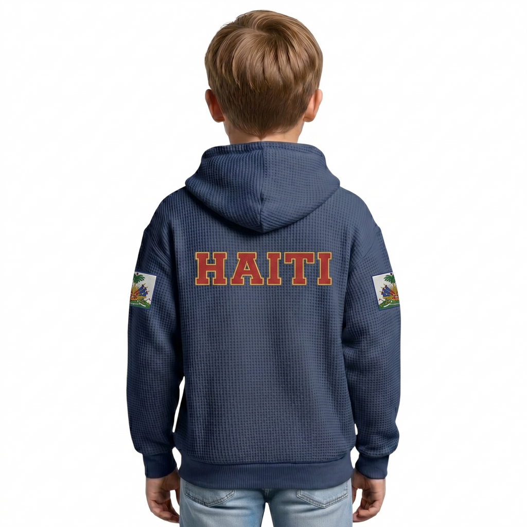 FIFA 2026 Haiti Printed Waffle Quarter Zip Kids Football Fan Hoodie