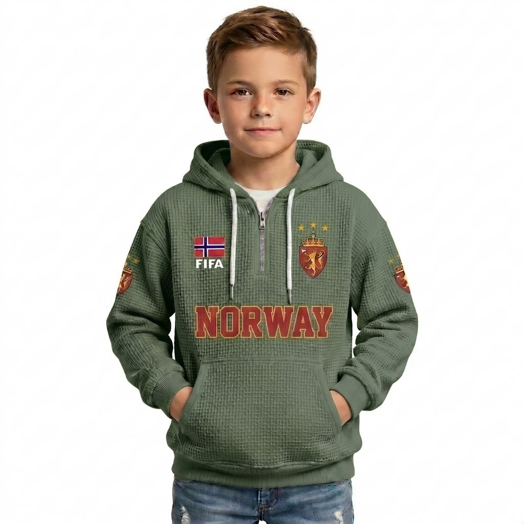 FIFA 2026 Norway Printed Waffle Quarter Zip Kids Football Fan Hoodie