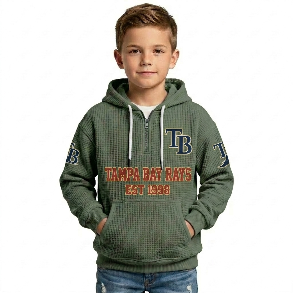 Tampa Bay Rays EST 1998 Kids Baseball Fan Printed Waffle Quarter Zip Hoodie
