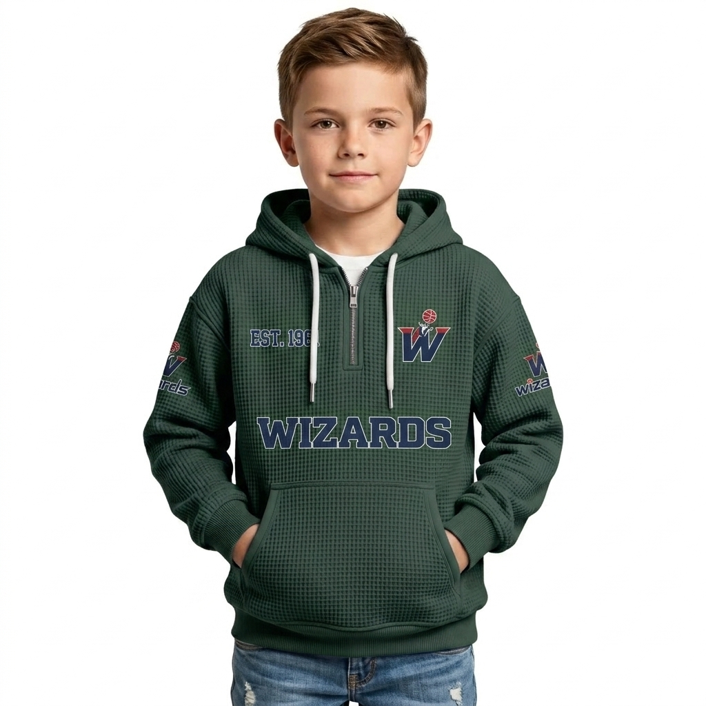Washington Wizards EST 1961 Kids Baseball Fan Printed Waffle Quarter Zip Hoodie