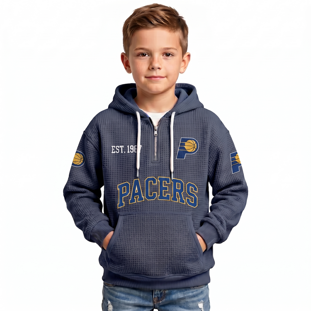 Indiana Pacers EST 1967 Kids Baseball Fan Printed Waffle Quarter Zip Hoodie