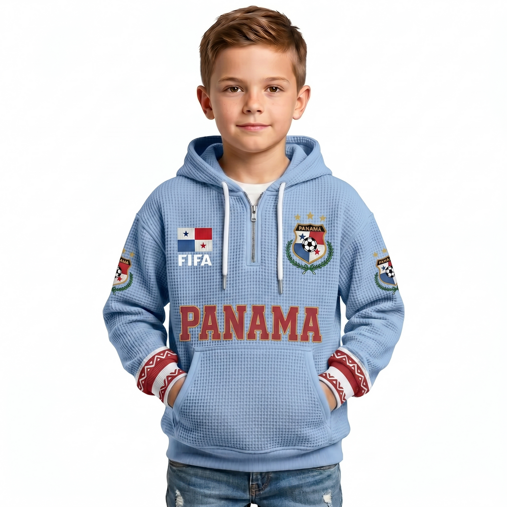 FIFA 2026 Panama Printed Waffle Quarter Zip Kids Football Fan Hoodie