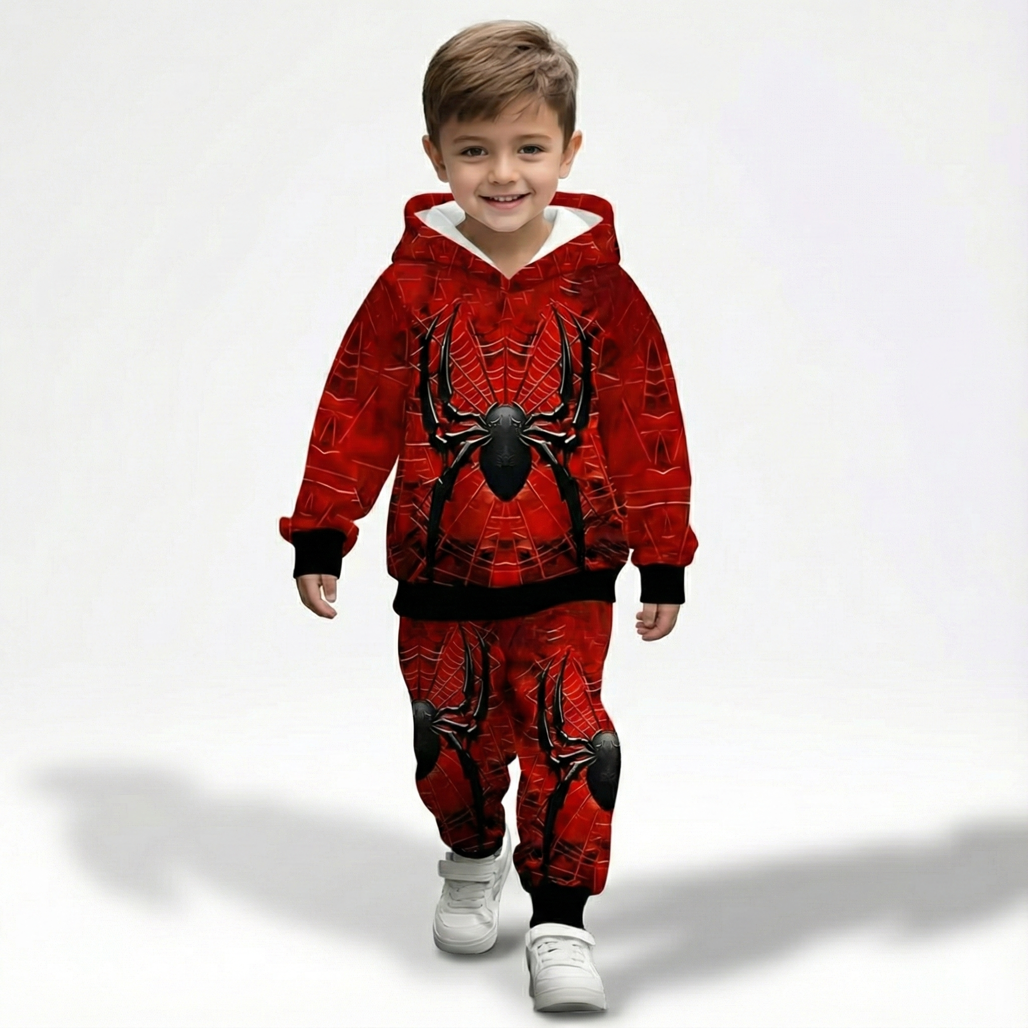 Boys Spider Print Hooded Sweatshirt And Pant Set