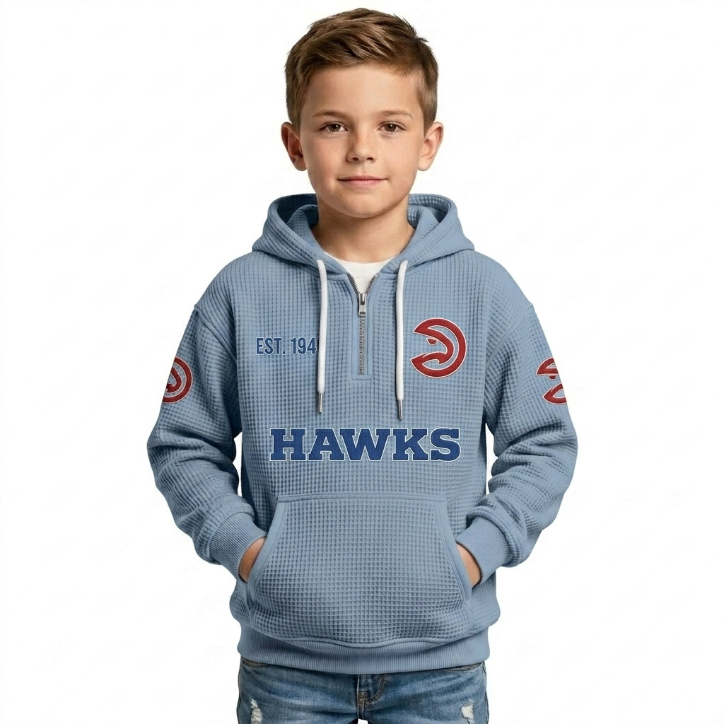 Atlanta Hawks EST 1946 Kids Baseball Fan Printed Waffle Quarter Zip Hoodie
