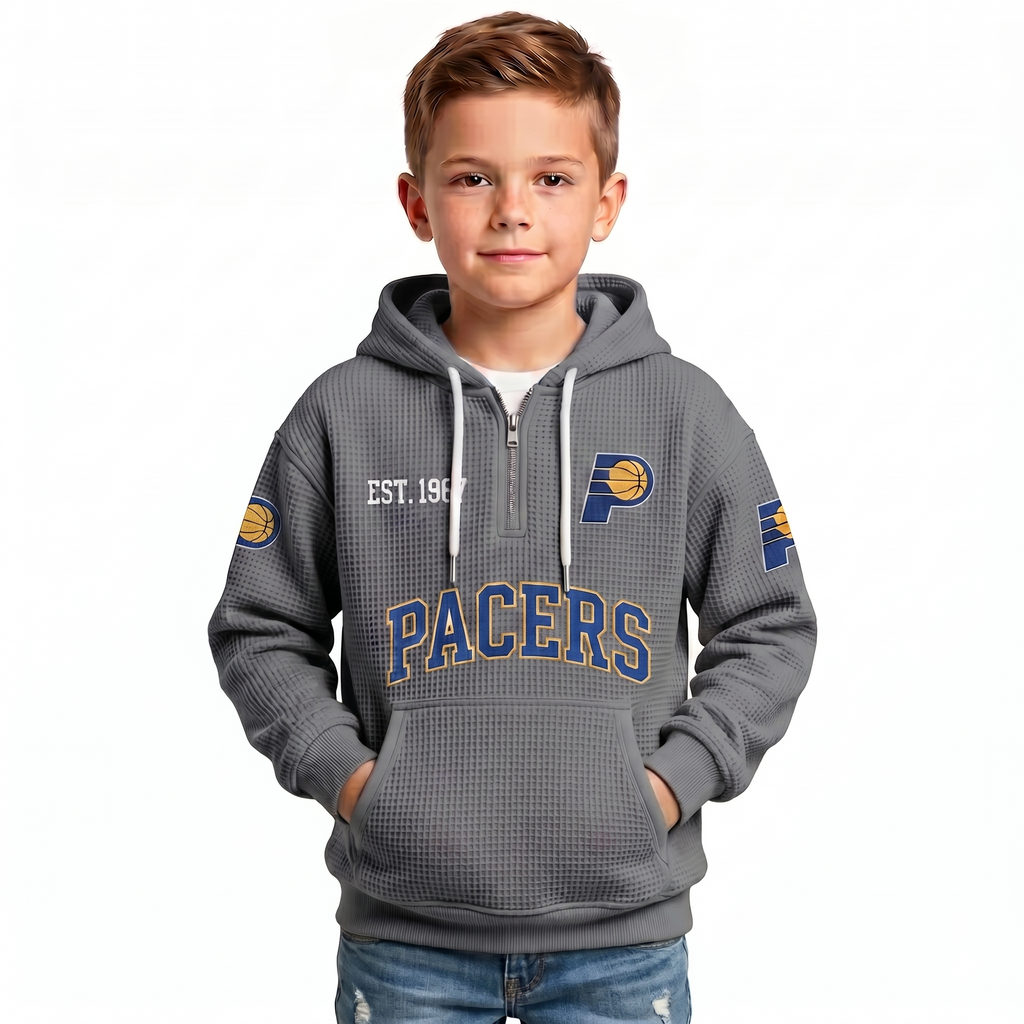 Indiana Pacers EST 1967 Kids Baseball Fan Printed Waffle Quarter Zip Hoodie