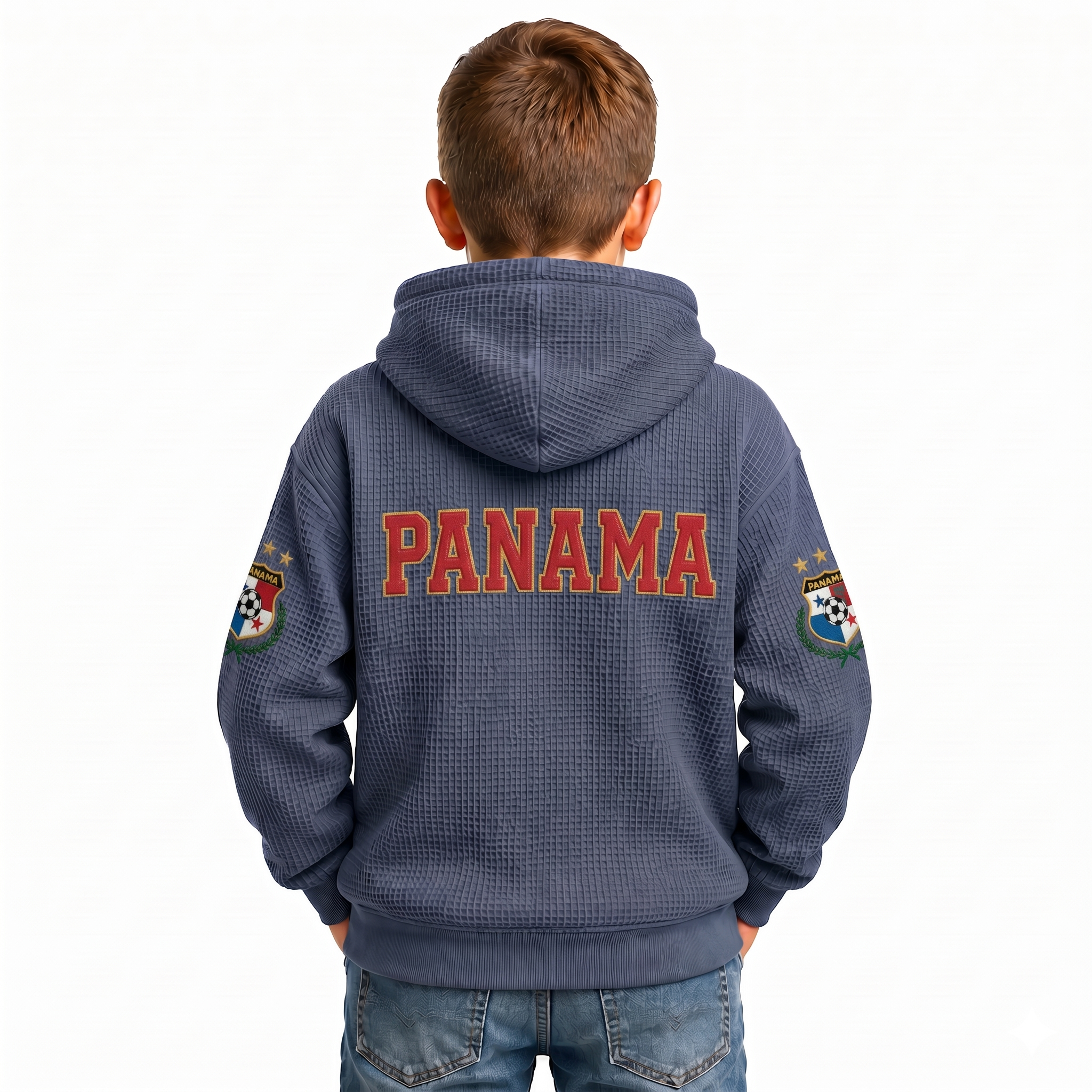 FIFA 2026 Panama Printed Waffle Quarter Zip Kids Football Fan Hoodie