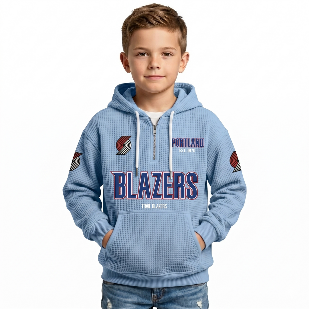Portland Trail Blazers EST 1970 Kids Baseball Fan Printed Waffle Quarter Zip Hoodie