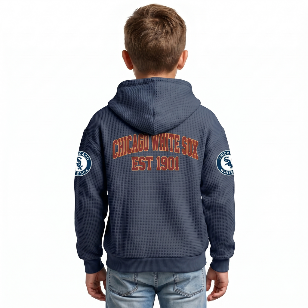 Chicago White Sox EST 1901 Kids Baseball Fan Printed Waffle Quarter Zip Hoodie