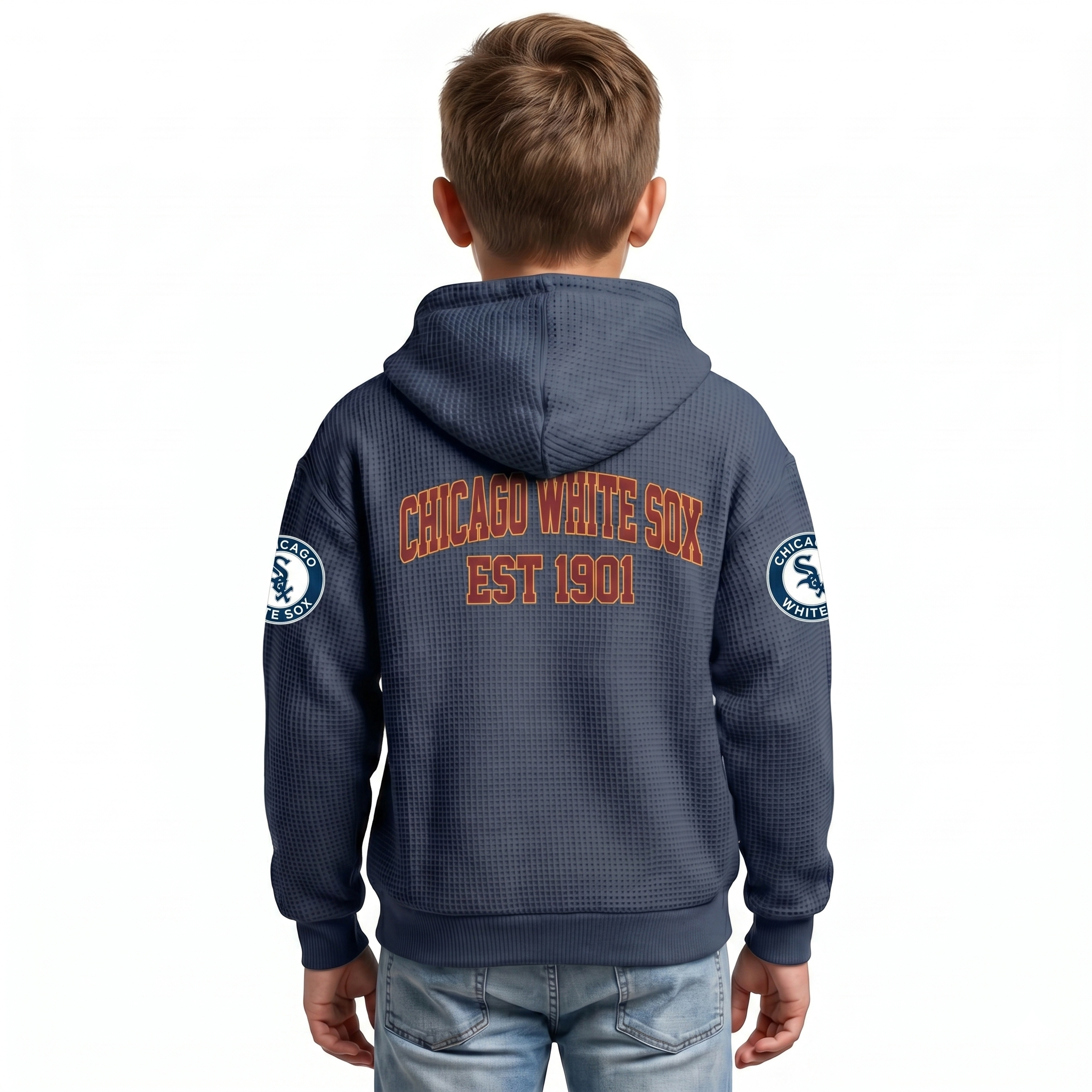 Chicago White Sox EST 1901 Kids Baseball Fan Printed Waffle Quarter Zip Hoodie