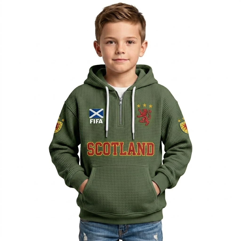 FIFA 2026 Scotland Printed Waffle Quarter Zip Kids Football Fan Hoodie