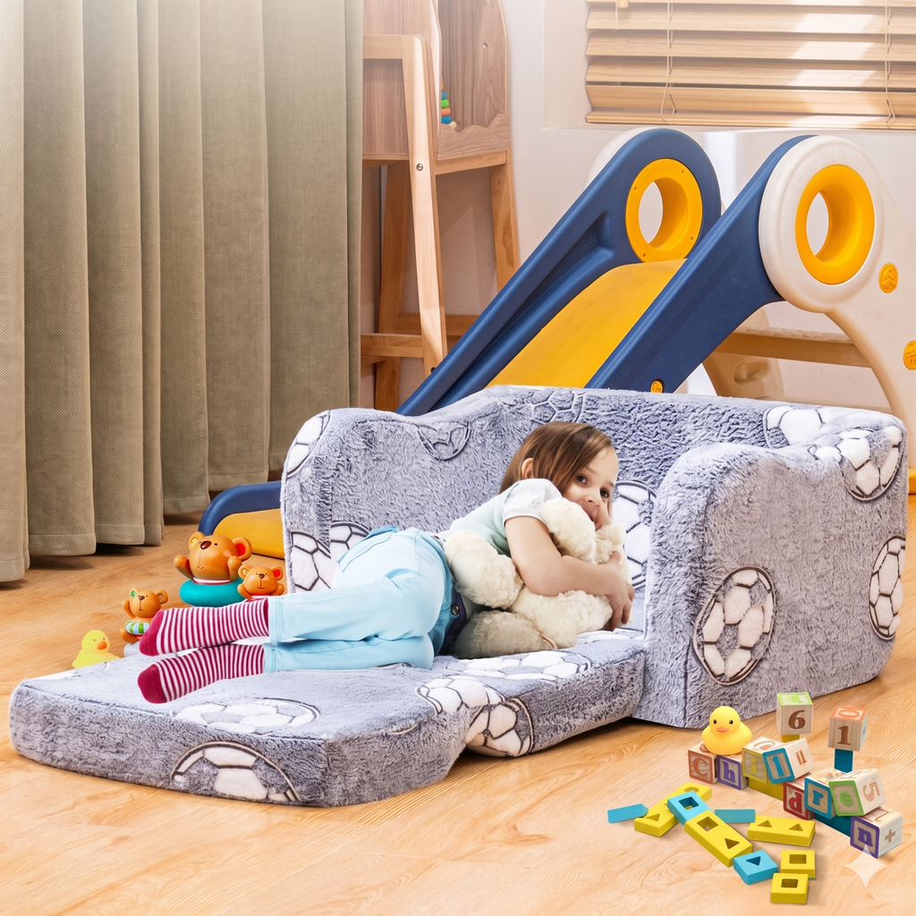 Kids Convertible Sofa Bed With Soft Memory Foam Cushion