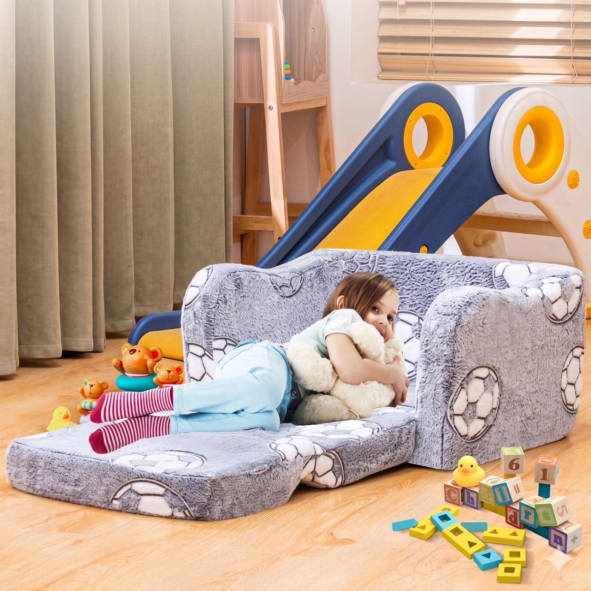 Kids Convertible Sofa Bed With Soft Memory Foam Cushion