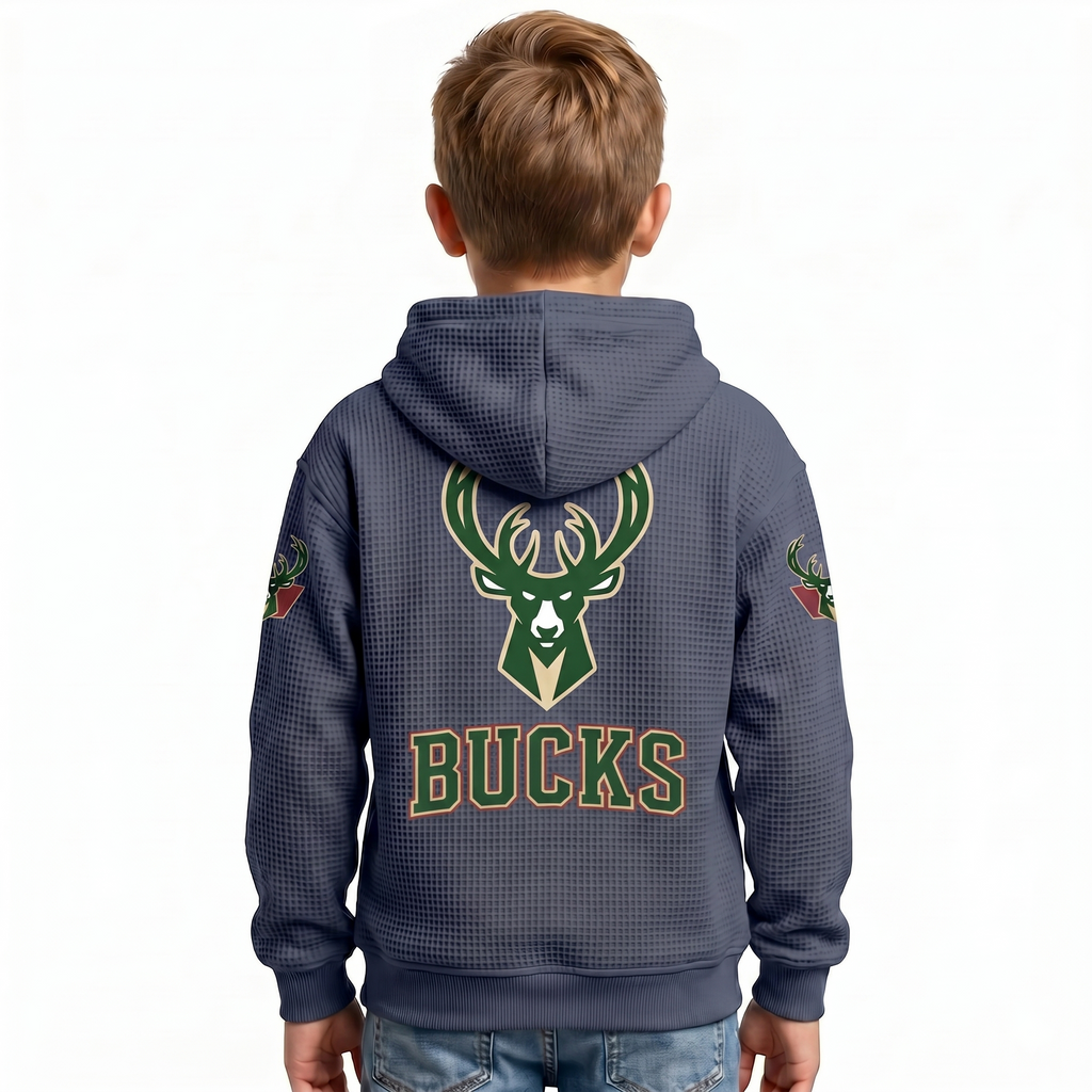 Milwaukee Bucks EST 1968 Kids Baseball Fan Printed Waffle Quarter Zip Hoodie