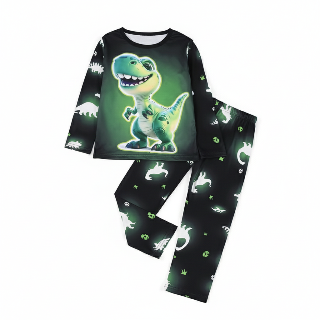 Boys Long Sleeve Dinosaur Print Pajama Set