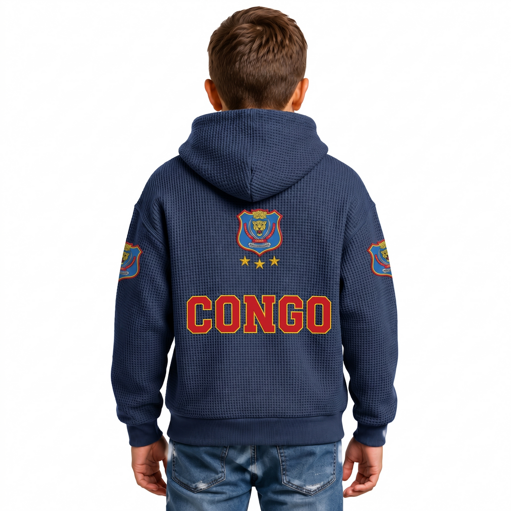 FIFA 2026 Democratic Republic Of The Congo Printed Waffle Quarter Zip Kids Football Fan Hoodie