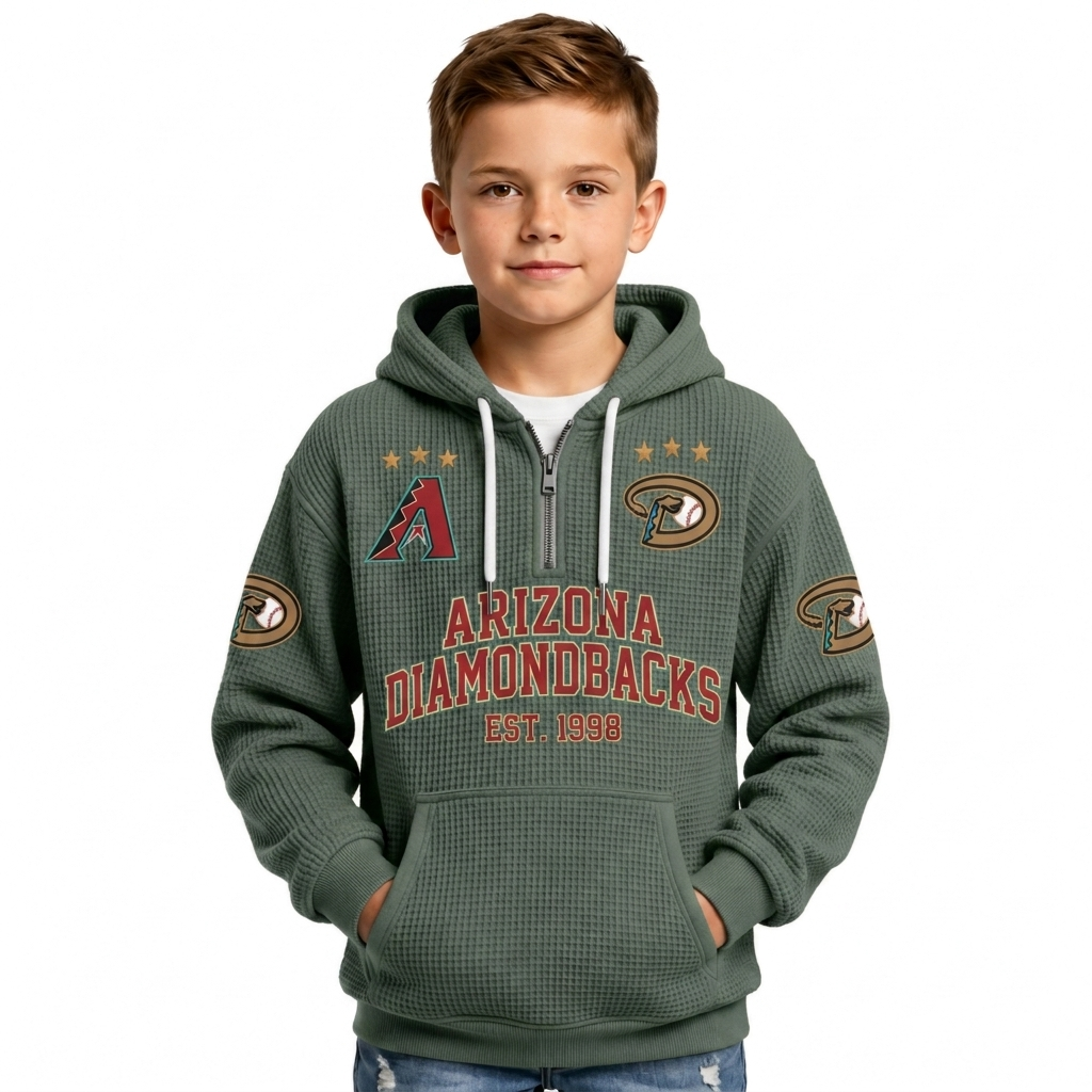 Arizona Diamondbacks EST 1998 Kids Baseball Fan Printed Waffle Quarter Zip Hoodie