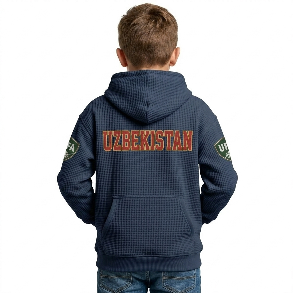 FIFA 2026 Uzbekistan Printed Waffle Quarter Zip Kids Football Fan Hoodie