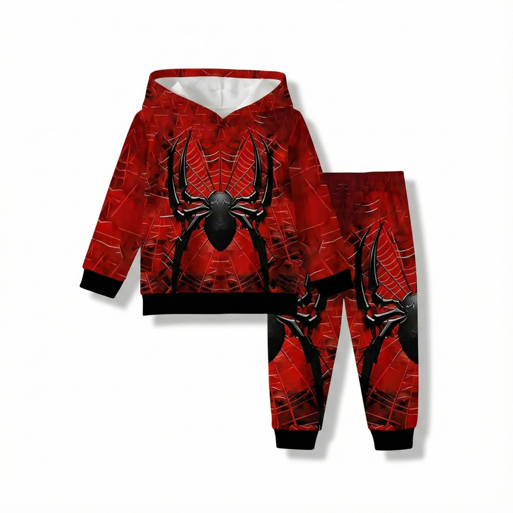 Boys Spider Print Hooded Sweatshirt And Pant Set