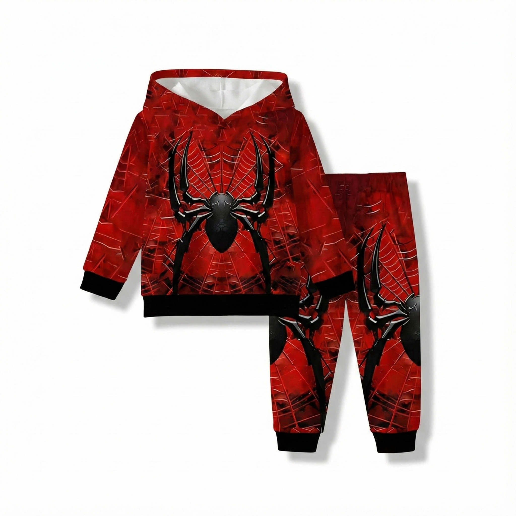 Boys Spider Print Hooded Sweatshirt And Pant Set