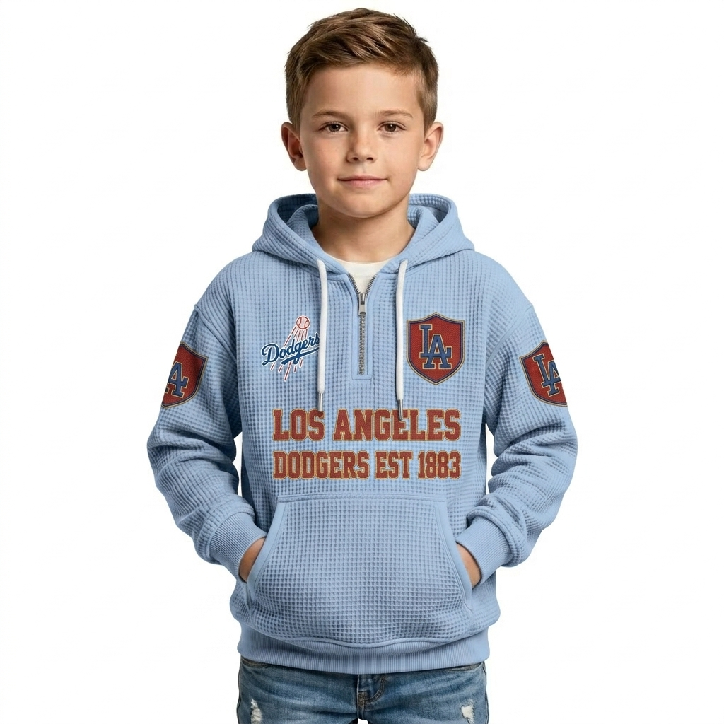 Los Angeles Dodgers EST 1883 Kids Baseball Fan Themed Waffle Quarter Zip Hoodie